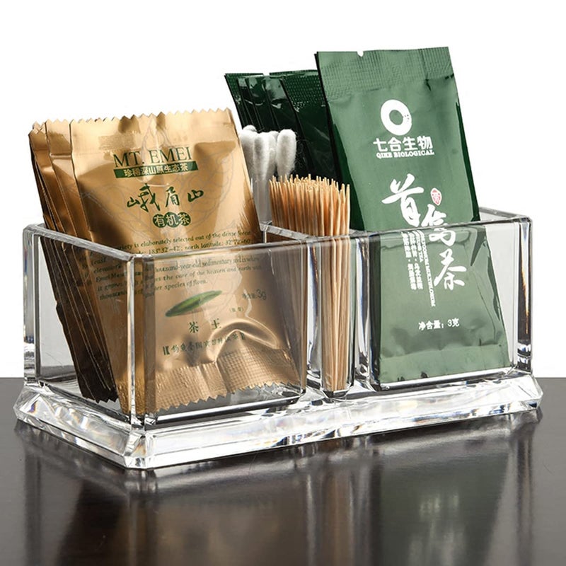 Yakri Clear Acrylic Two Lattices Tea Bags Holder Coffee Sugar Bag Case Guest Room Storage Boxes YTBH-001 - Image 2